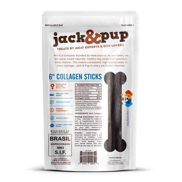 J&C PET SUPPLY LLC - Wholesale Pet Treats - Dog - 6" Collagen Sticks 4 Pack Jack & Pup Dog Treats1