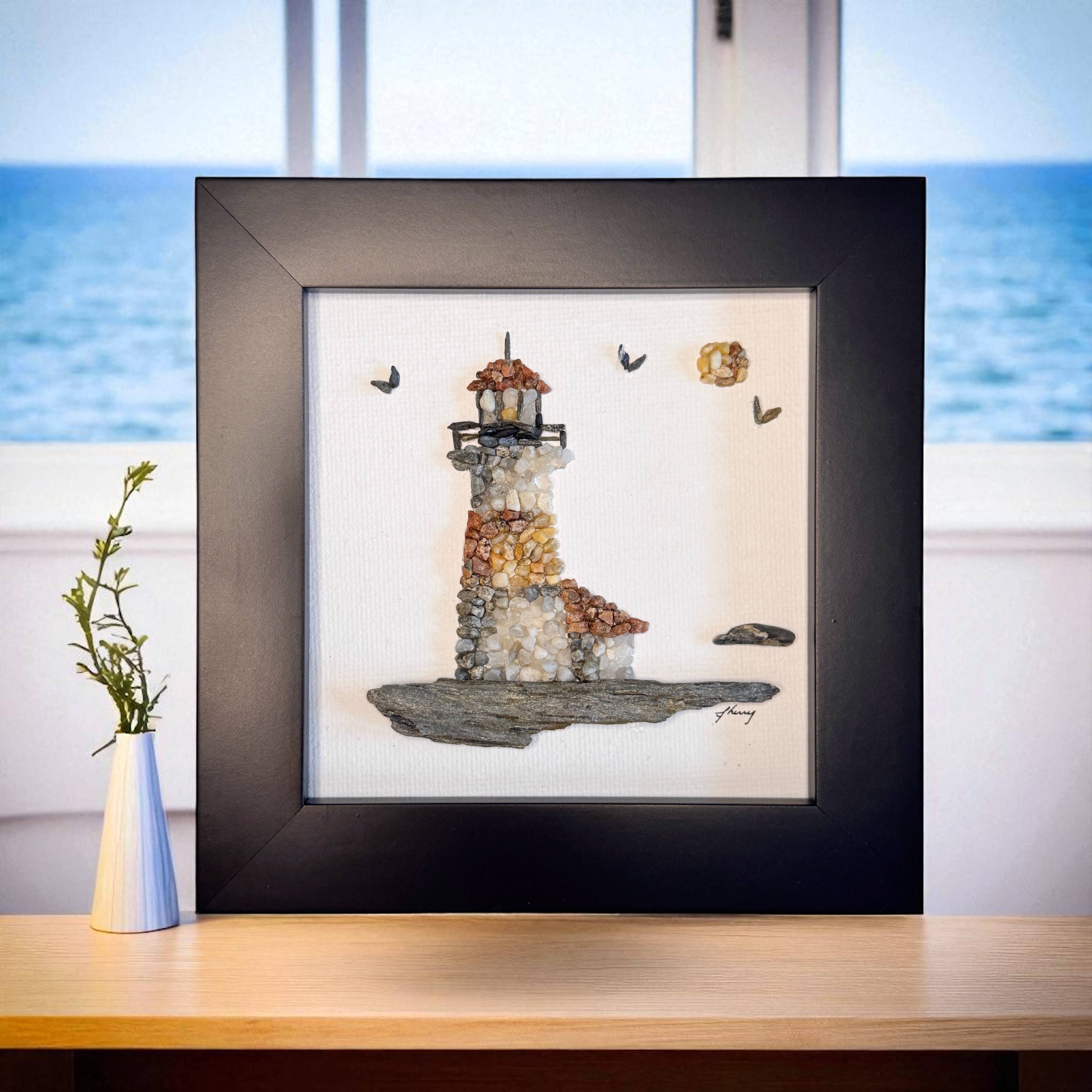 Coastal art co. - Wholesale Sculpture -  Lighthouse Mini Mosaic Pebble Art (4x4 Original)1