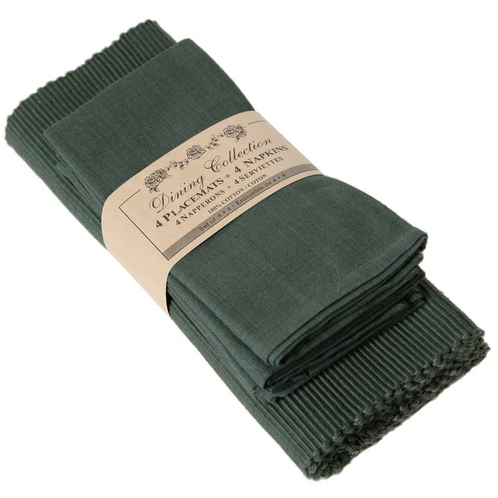 Set tovagliette 4+4 tovaglioli - verde muschio per la vendita all'ingrosso da parte di Accent Linen