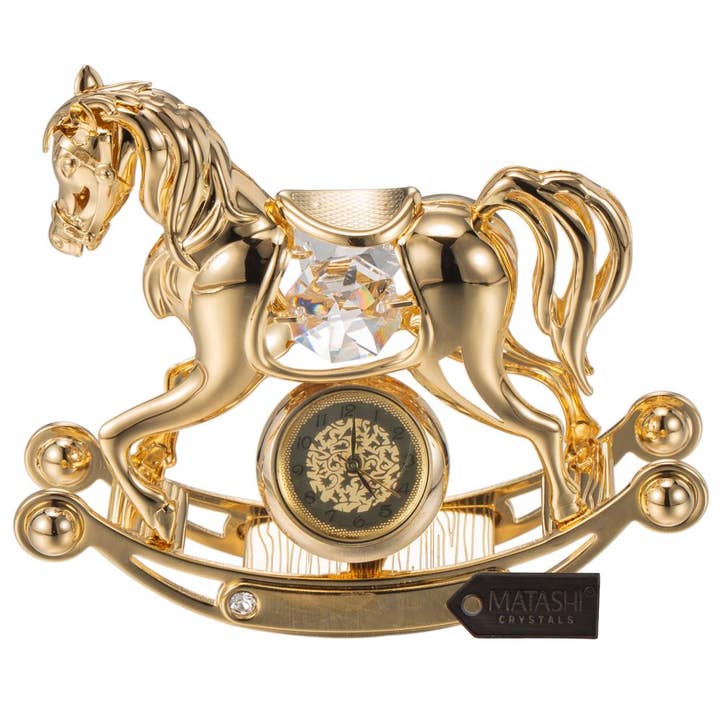 Matashi - Wholesale Decorative Tabletop Object - Matashi 24K Gold Plated Rocking Horse Desk Clock Ornament
