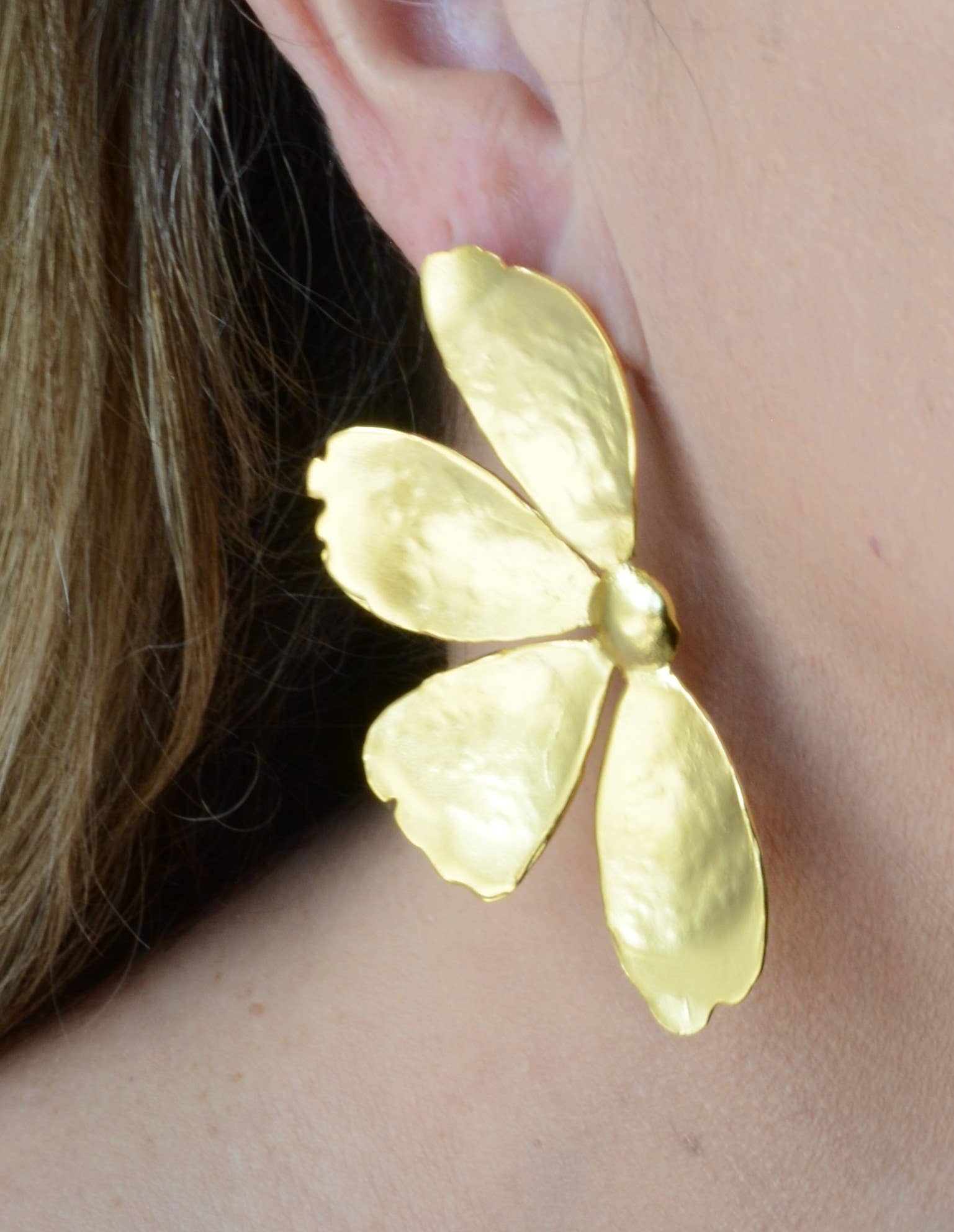 AJS Design Studio - Wholesale Dangle Earrings - Gold plated brass large flower earrings 2