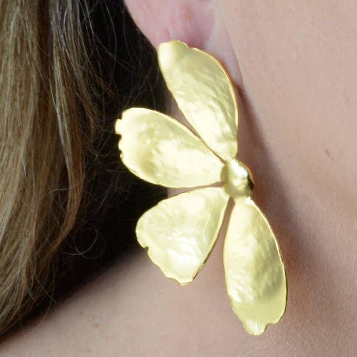 AJS Design Studio - Wholesale Dangle Earrings - Gold plated brass large flower earrings 2