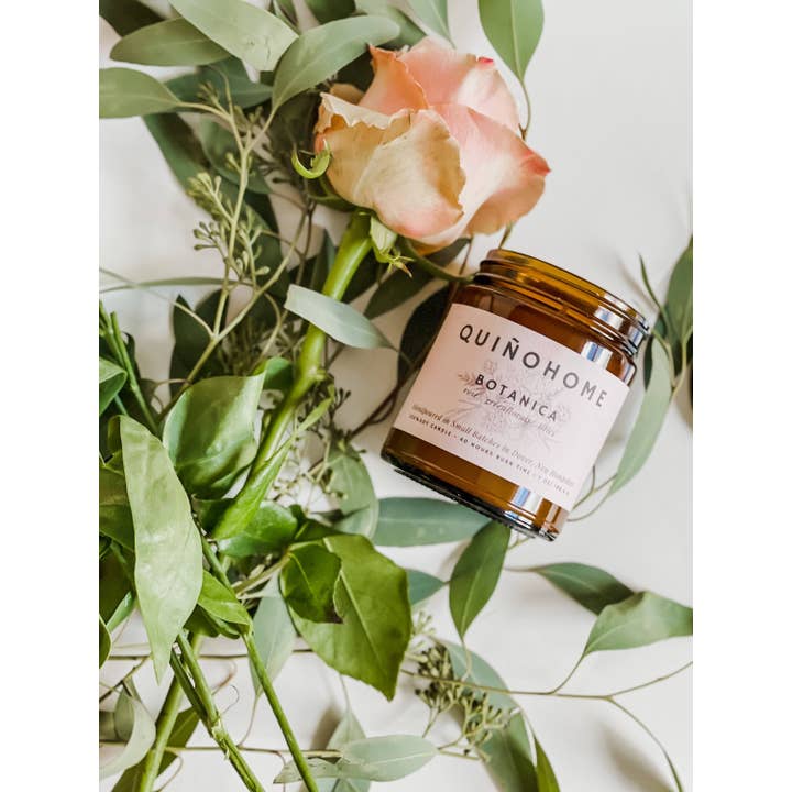 quiñohome - Wholesale Jar/Filled Candle - Botanica 7oz Soy Candle Jar// Rose, Green Florals, Lilies// Hand Poured Soy Wax// Rose Candle// Non Toxic Candle// Amber Jar Candle3