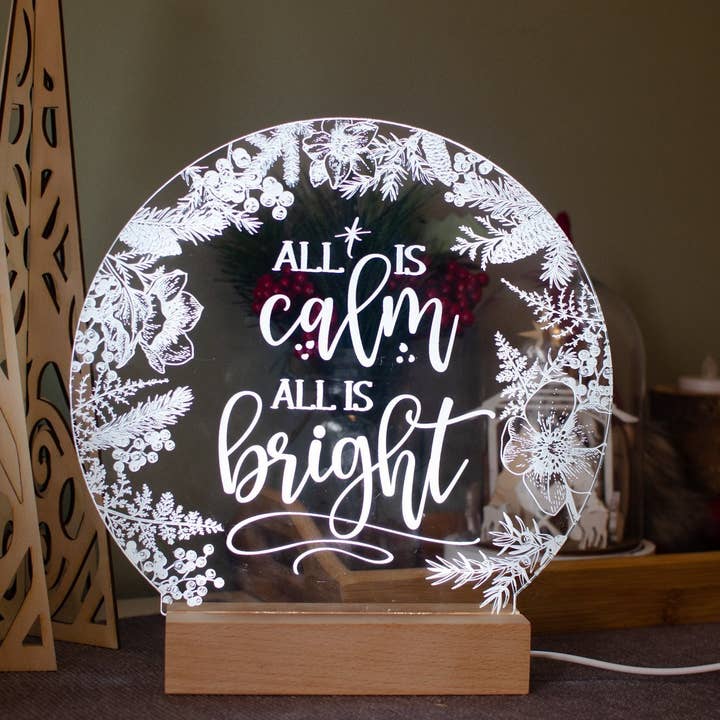 All is Calm and Bright engraved light design for wholesale by Birch and tides