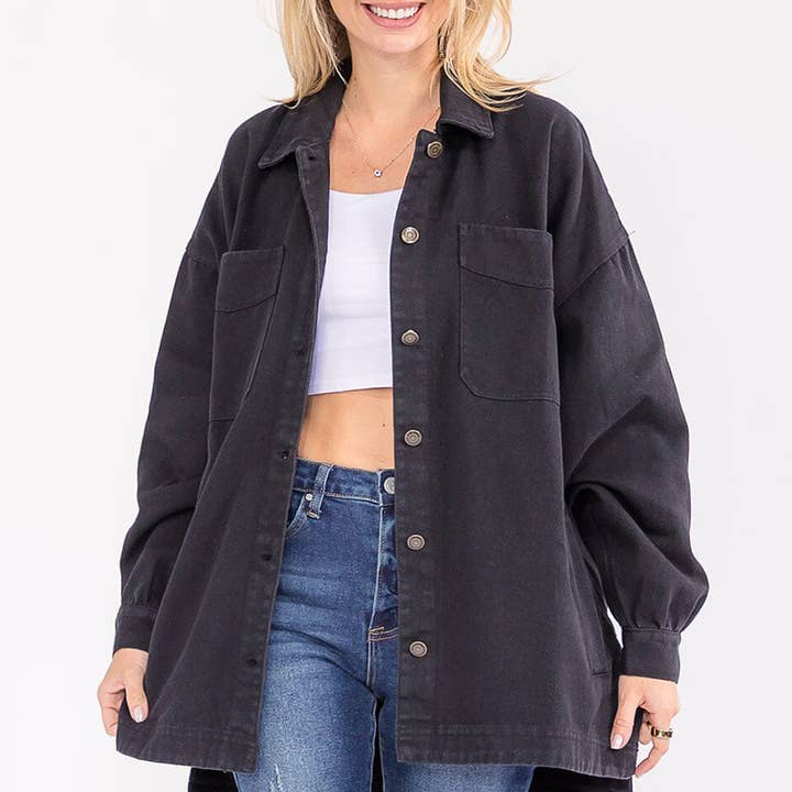 IP8582- Cotton denim oversized button-down jacket for wholesale by IWT Brands