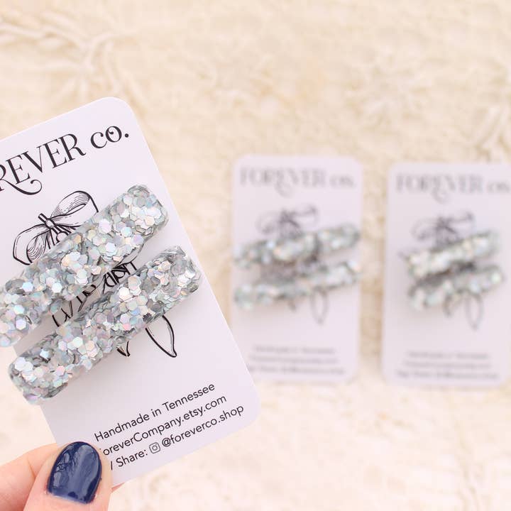 Holografische haarspeldjes van Jumbo-hars: Sparkle Silver Glitter voor wholesale door Forever Company