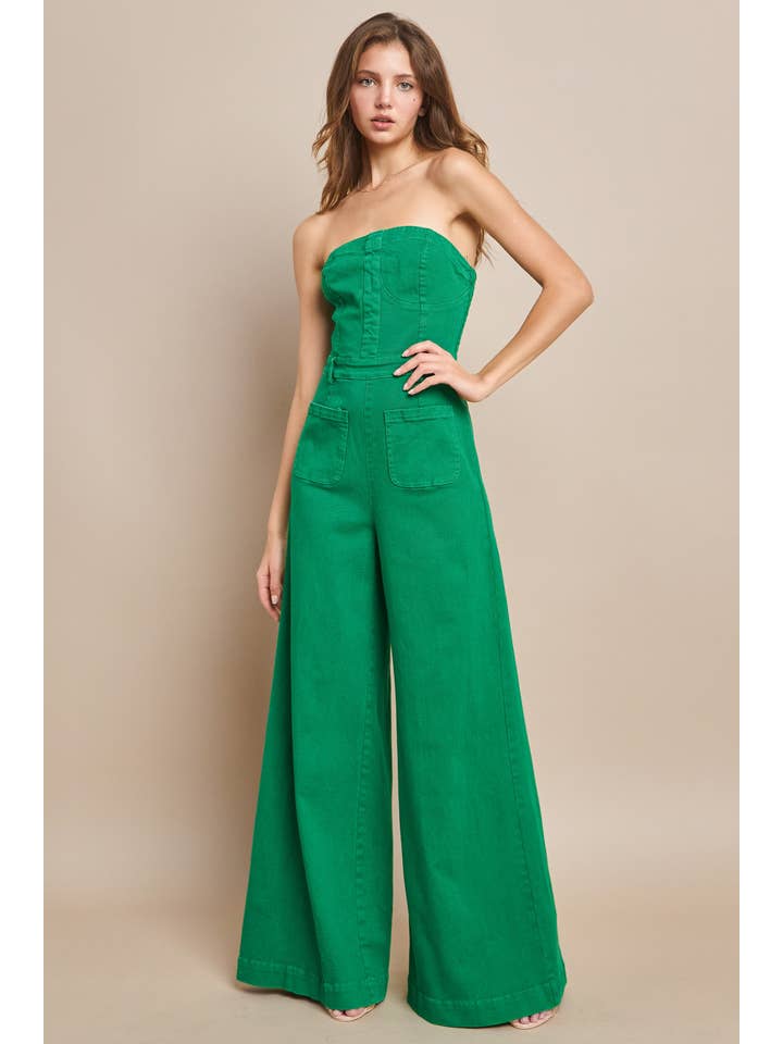 KELLY GRÖN JEANSJUMPSUIT MED VIDA BEN MED ÖPPEN AXEL 4406 KELLY GREEN för wholesale på Faire2