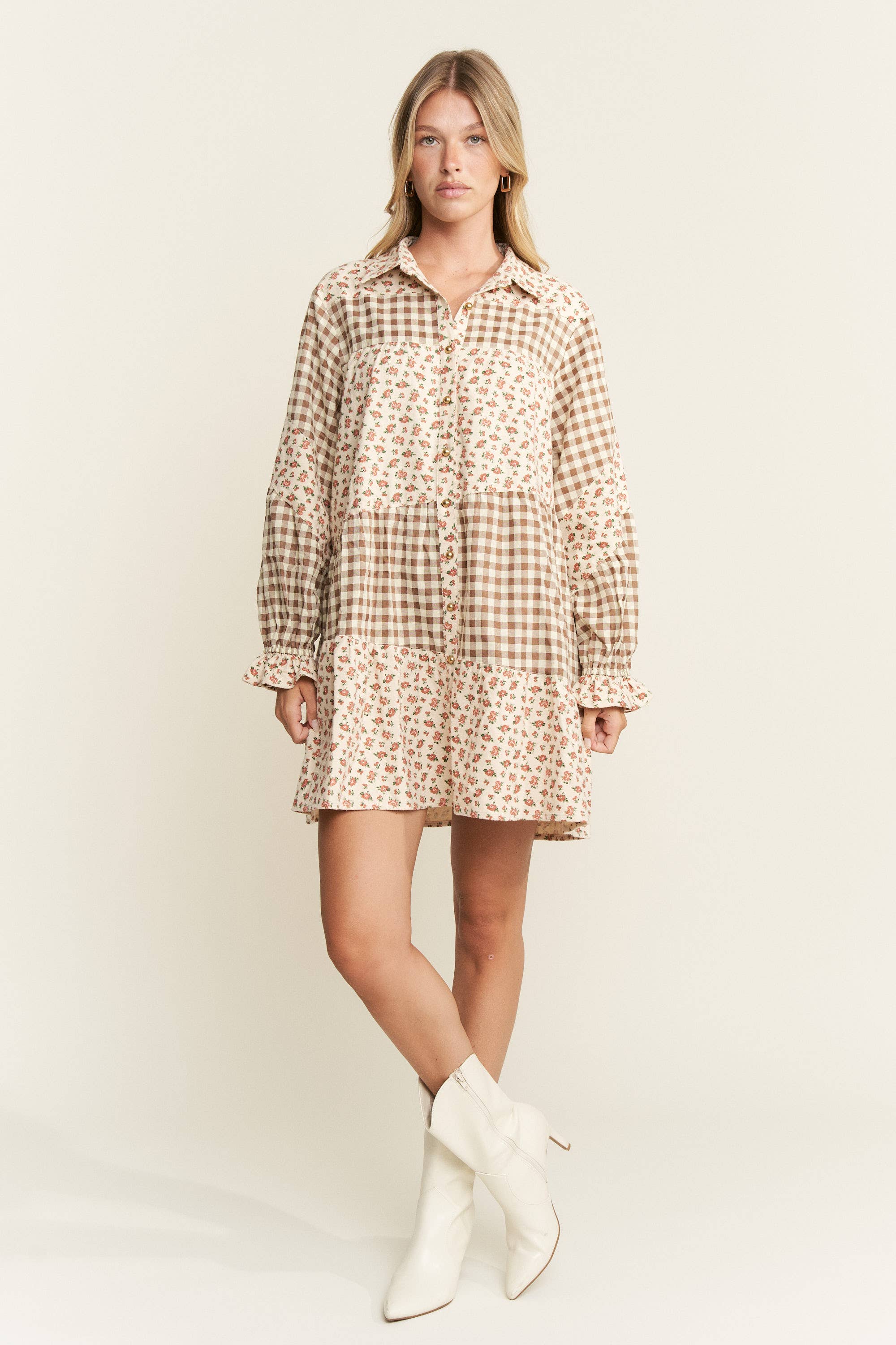 JADE BY JANE PLUS - Wholesale Dress - Women's - PLUS SIZE ASYMMETRICAL BUTTON DOWN FLORAL TIER DRESS PLUS0