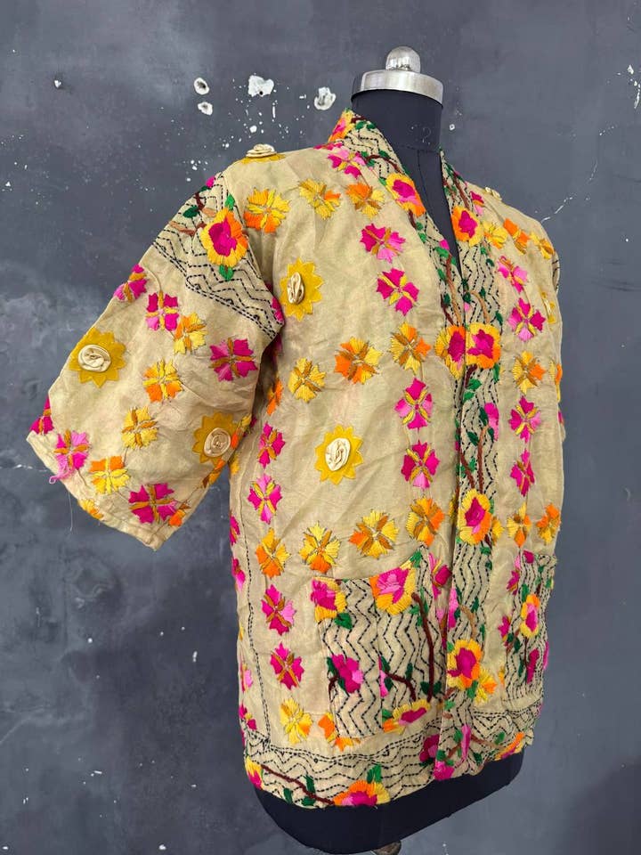 bhavnas boutique - Wholesale Jacket – Women's - Phulkari Short Kimono Multicolor Women's Embroidery Jackets 4