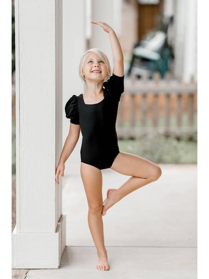 Cheeky Plum - Wholesale Leotard – Child - Puff Sleeve Leotard - Black Magic2