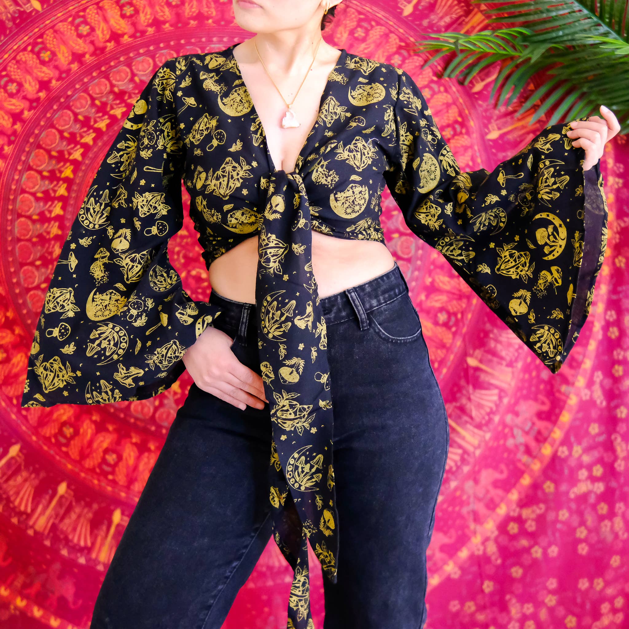 Karma Nepal Crafts - Wholesale Blouse - Women's - 3 Way Cotton Wrap Top with Mushroom Print7