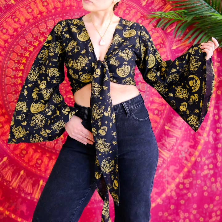 Karma Nepal Crafts - Wholesale Blouse - Women's - 3 Way Cotton Wrap Top with Mushroom Print7