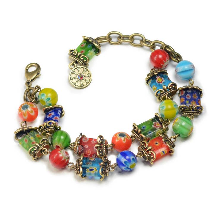 Millefiori - Pulsera de cristal con dos hebras para venta al por mayor de Sweet Romance Jewelry