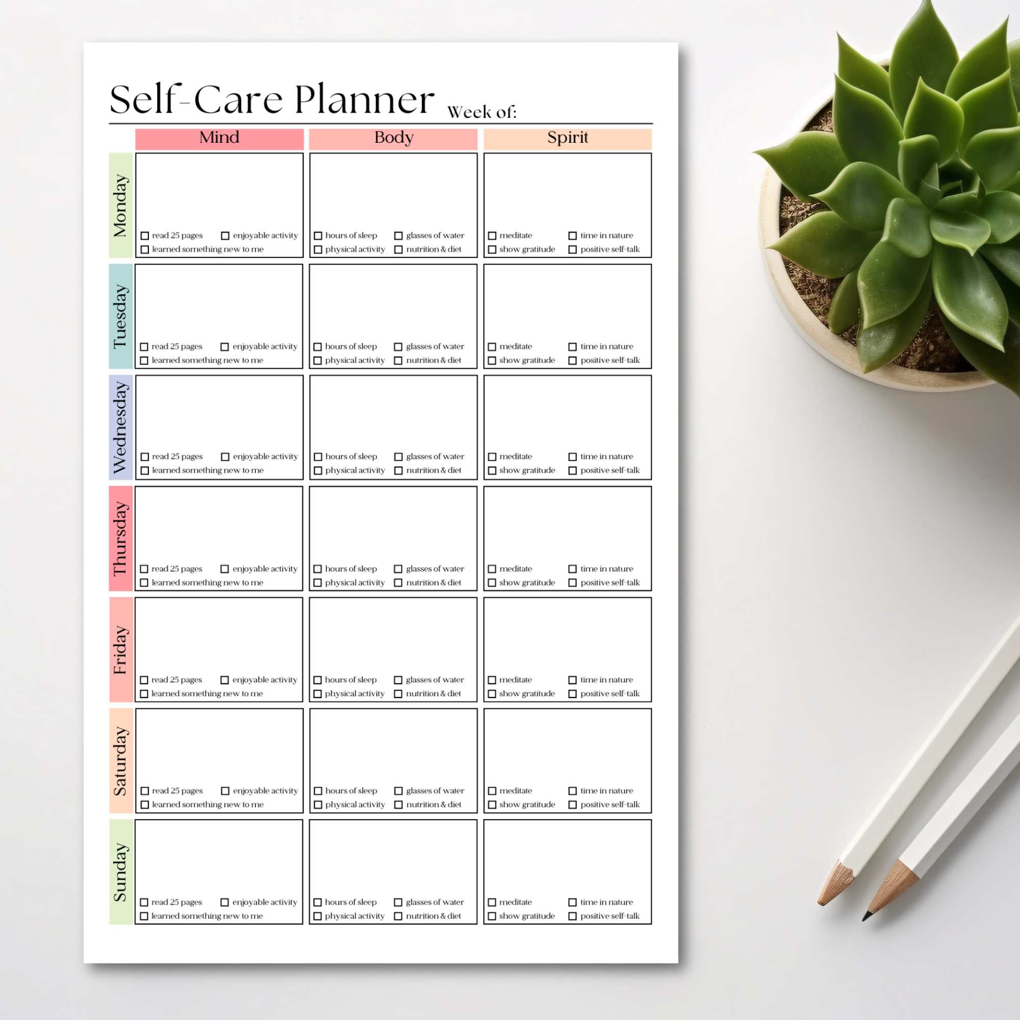 Eleventh and Taylor - Wholesale Notepad - Weekly Self-Care Planner: 50 Page Tear-Off Notepad5