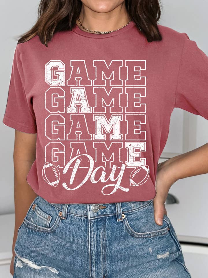Amused by Blue - Wholesale Screen printed t-shirt – Women′s - GAME DAY FOOTBALL Graphic Print Short Sleeve Top2