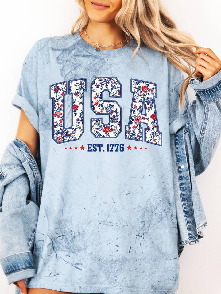 Retro Blommig USA Grafisk T-shirt för wholesale av CMD Wholesale