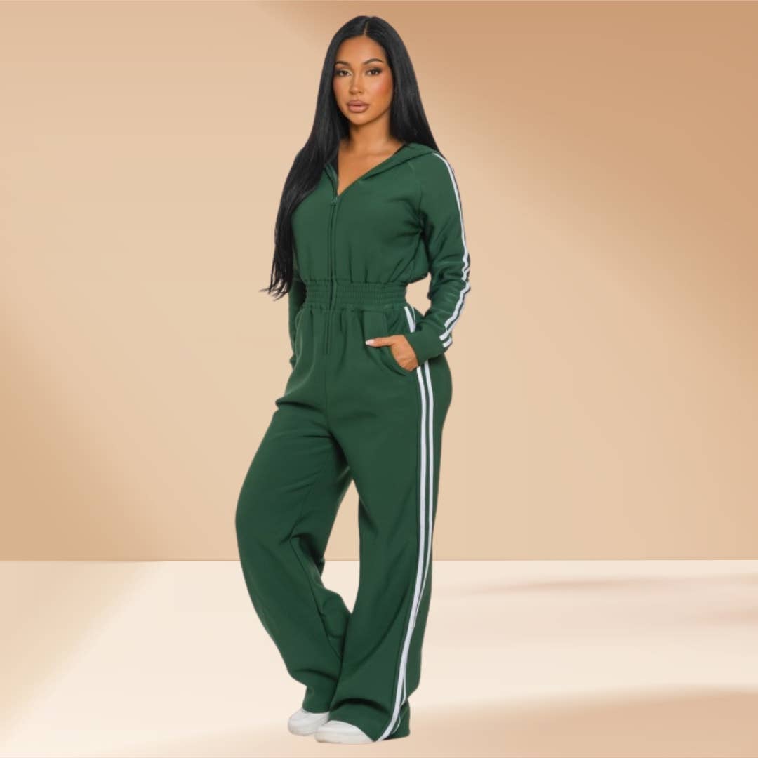 Celystrends - Wholesale Jumpsuit - Women's - Jumpsuit Hooded Lined Fleece Side Stripes 5