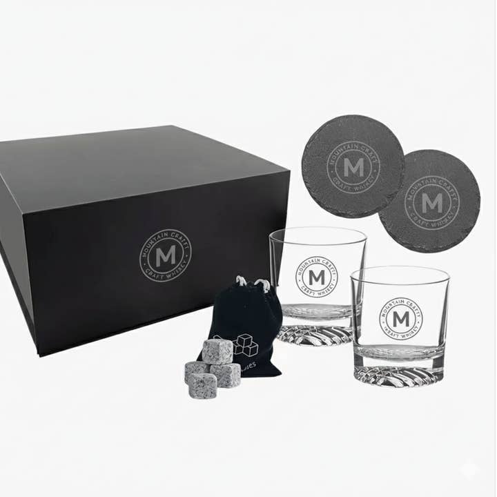 9th Letter Press - Wholesale Cocktail/liquor glass - Custom Engraved Whiskey Gift Set with Glasses, Coasters & St0