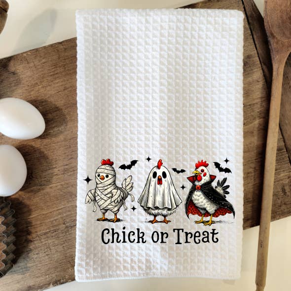 Halloween Chickens Waffle Weave Dish Towel Tea Towel for wholesale by Prairie Chicken Sticker Shop & Gifts