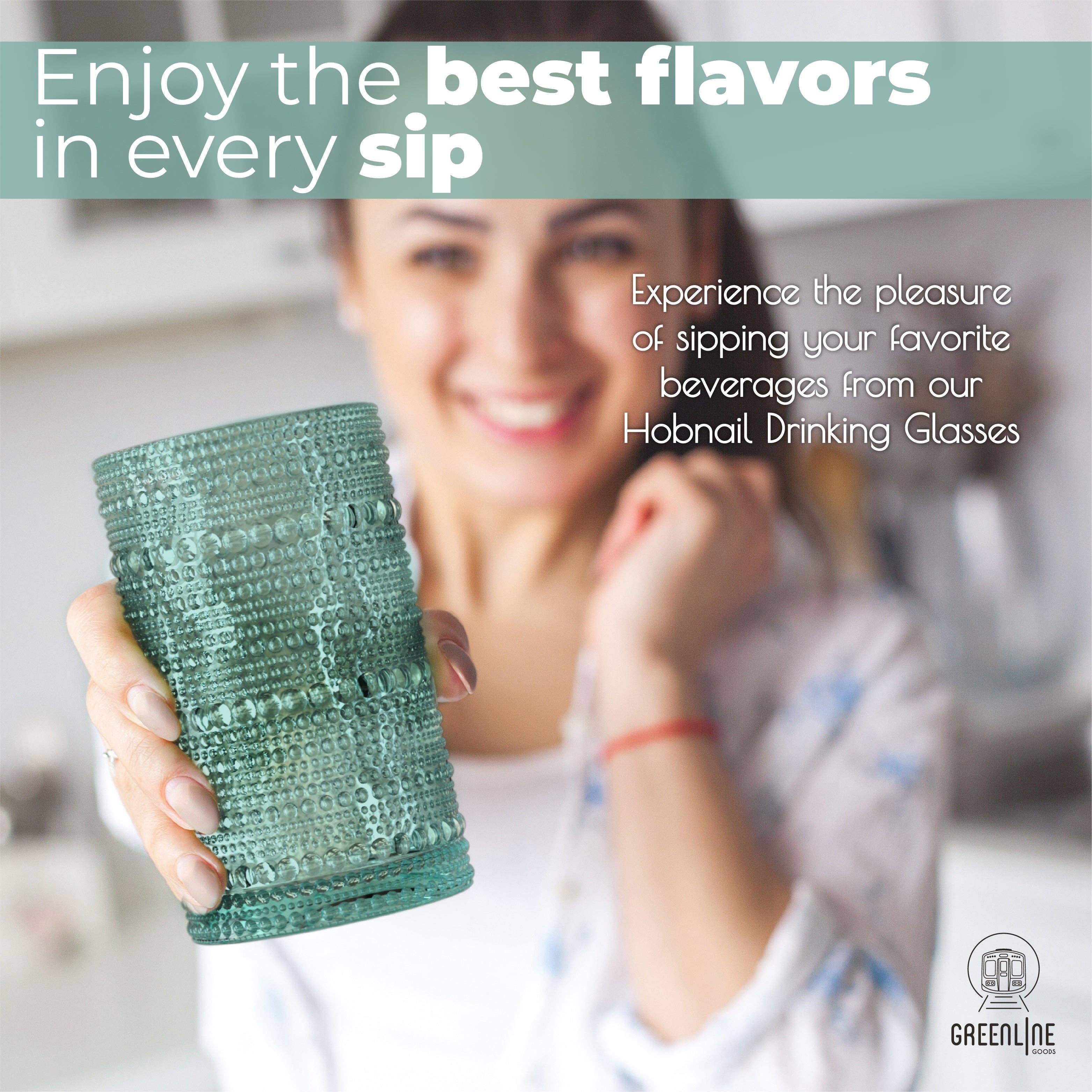 Greenline Goods - Wholesale Drinking Glass/Cup - Hobnail Drinking Glasses - Green 14 oz ( Set of 4 )1