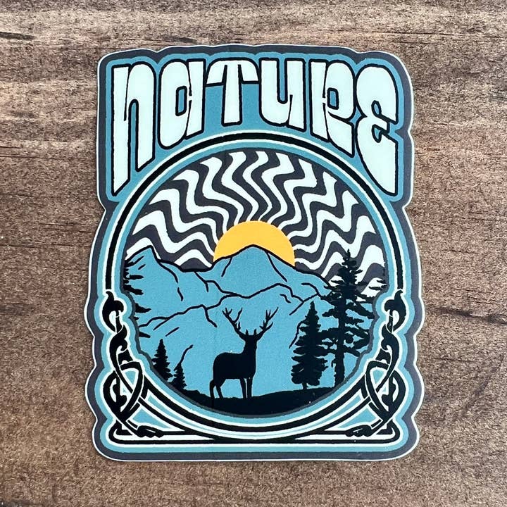 Retro Nature Sticker Decal for Adventure Water Bottle for wholesale by 208 Tees