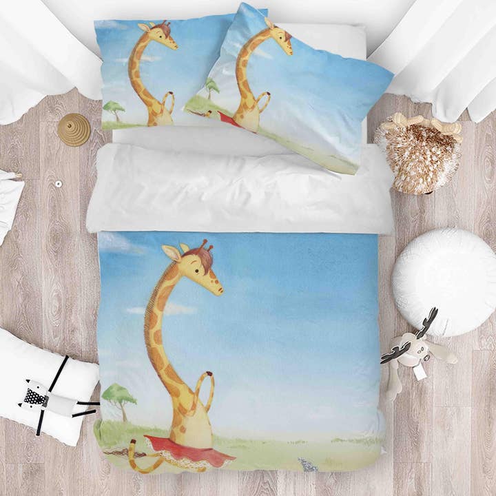 Set copripiumino cartone animato 3D giraffa Set biancheria da letto copripiumino federe SF072 per la vendita all'ingrosso da parte di Jess Art Decoration