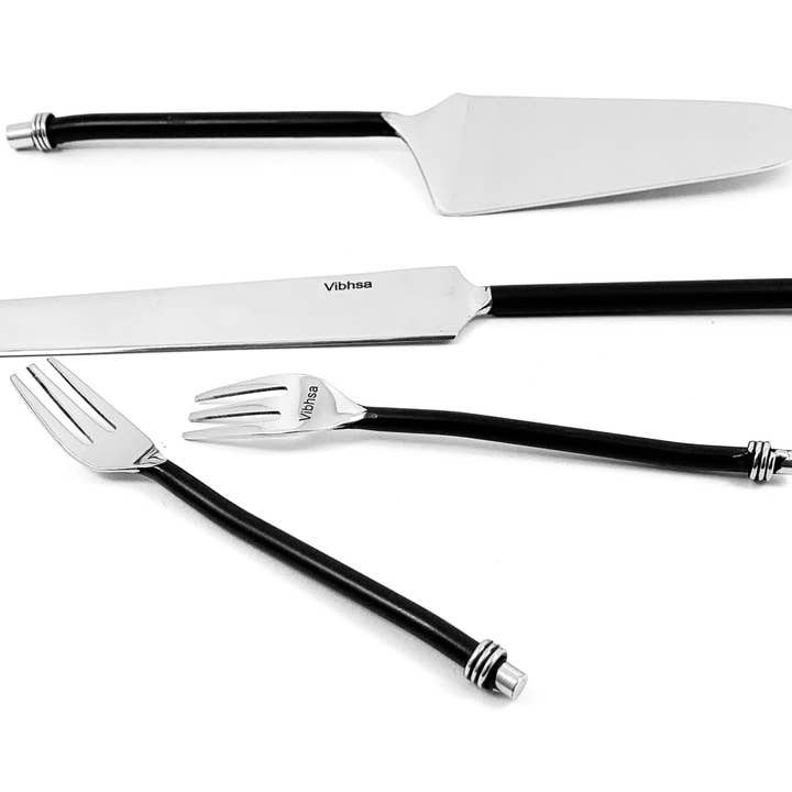 Cake Server, Knife and Cake Forks Set (Black, Twisted Handle for wholesale by Vibhsa