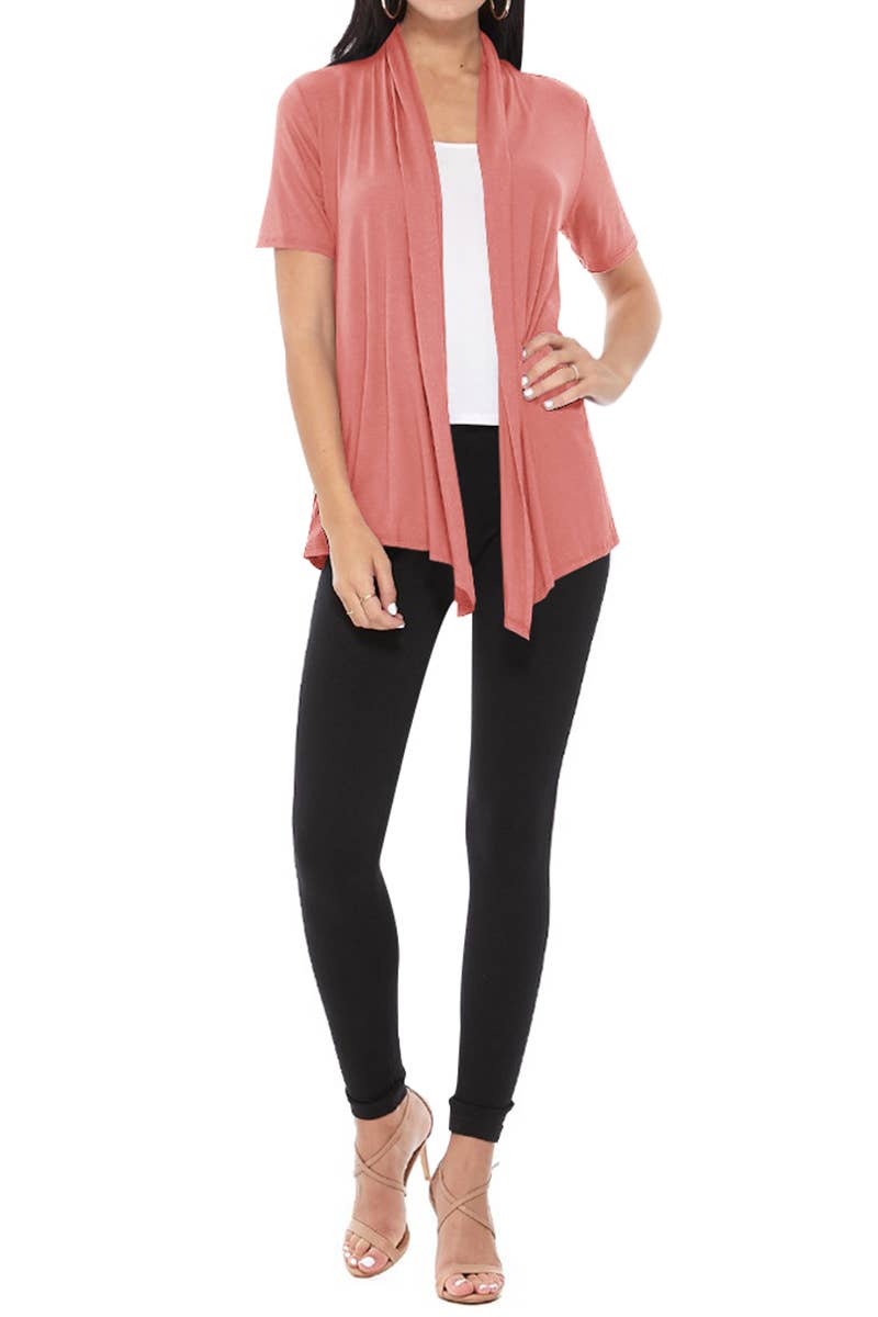 MOA COLLECTION - Wholesale Cardigan - Women's - Women's Casual Short Sleeve Draped Open Front Solid Cardigan19