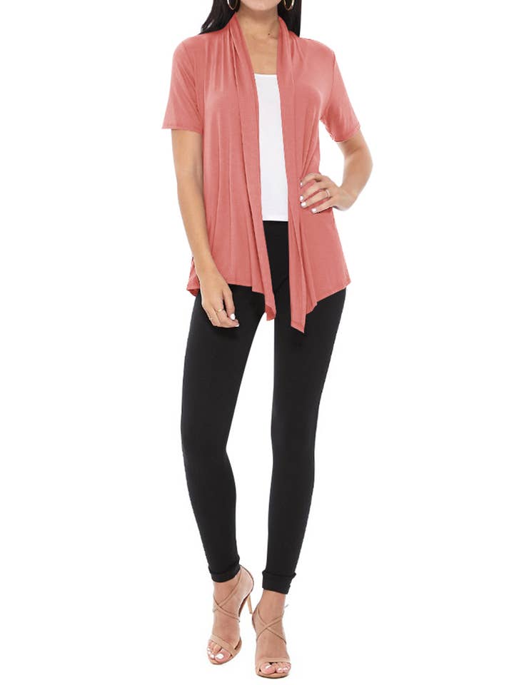 MOA COLLECTION - Wholesale Cardigan - Women's - Women's Casual Short Sleeve Draped Open Front Solid Cardigan19