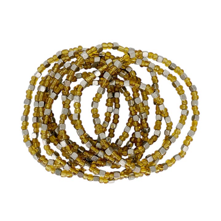 Brass Bead Stretch Stacker Bracelet, Pack of 10 Gold/Silver for wholesale by Maka Imports