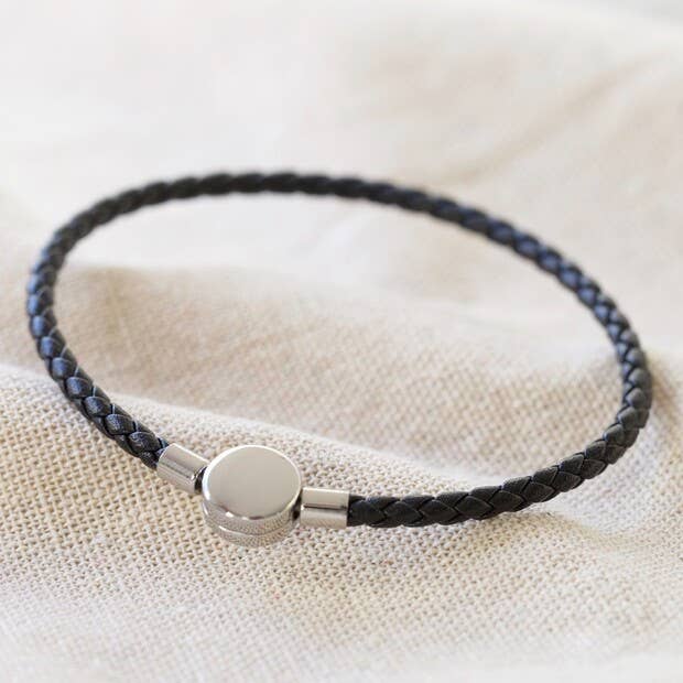Bracelet disque en cuir noir pour homme en grand pour la vente par Lisa Angel