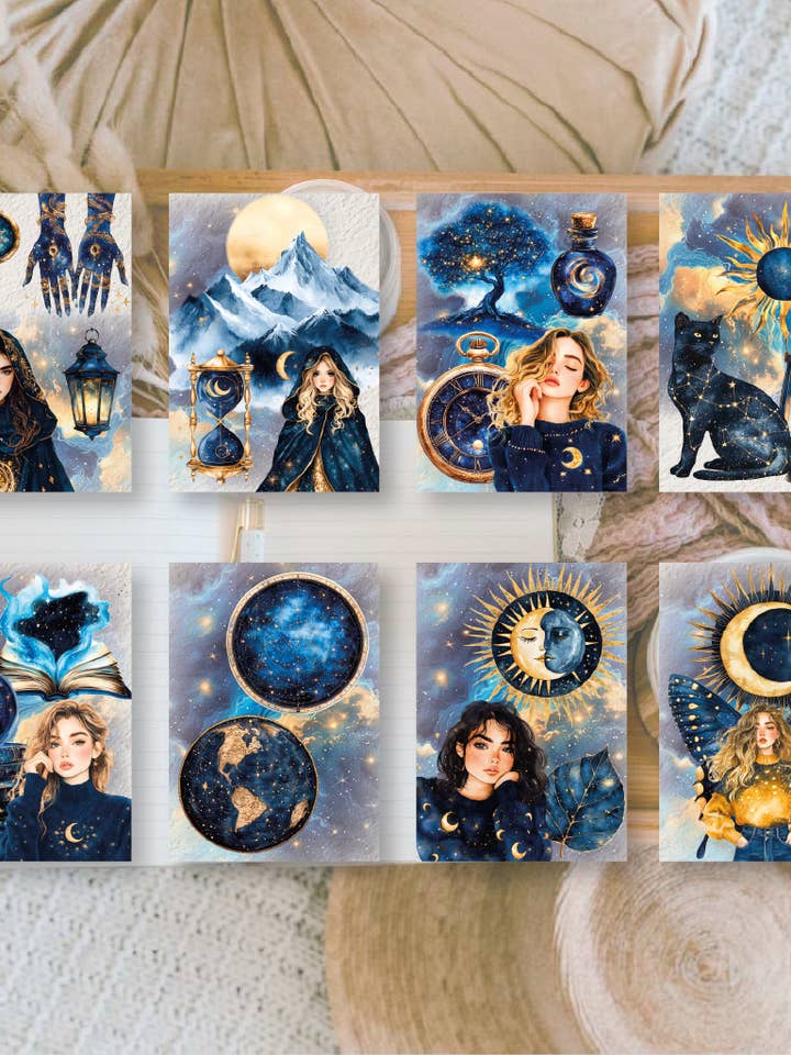 Celestial keepers Scrap paper | 7,4 x 10,5 cm | 3×8 designs for wholesale by Plan & Plot Studio