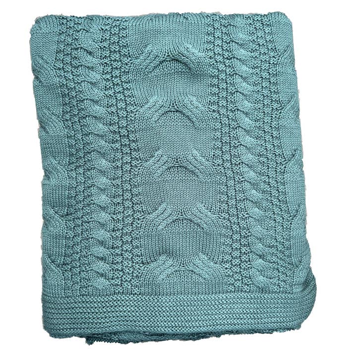Chloe & Lex - Wholesale Throw Blanket - Dark Teal Green Cableknit Cotton Throw Blanket Home Decor