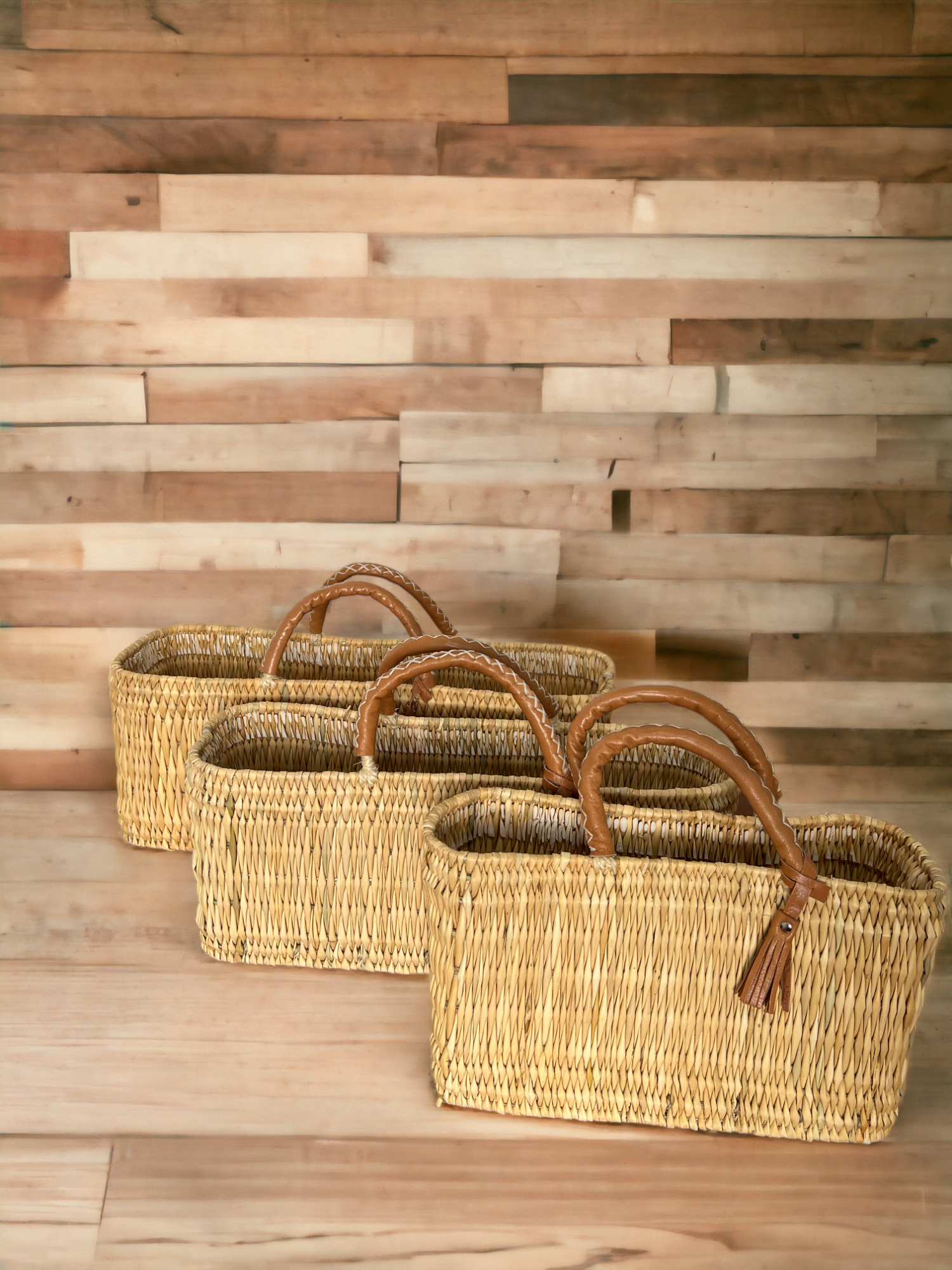 Melecraft - Wholesale Basket - Natural Reed Baskets Set - With Leather Moroccan handmade3