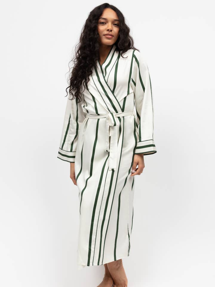 Maida Vale Green Stripe Long Dressing Gown for wholesale by Cyberjammies