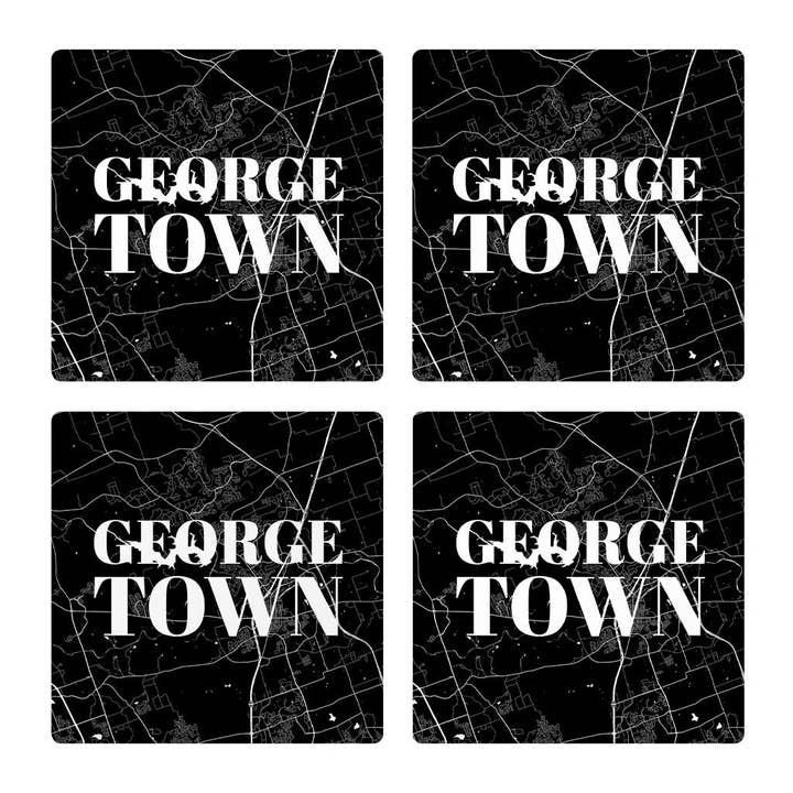 Love Local - Wholesale Coasters - Minimalistic B&W Texas Georgetown Map| Absorbent Coasters | Set of 4 | Min 2