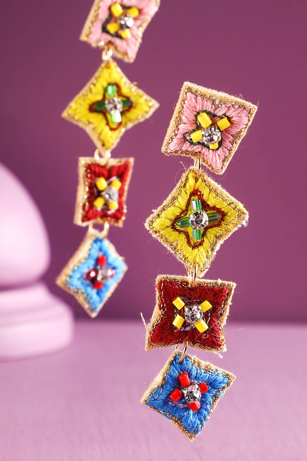 Urbanista - Wholesale Dangle Earrings - India Flower Hand Sewed Dangle Earrings5