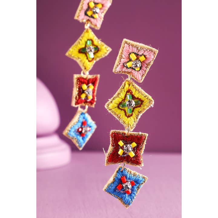 Urbanista - Wholesale Dangle Earrings - India Flower Hand Sewed Dangle Earrings5