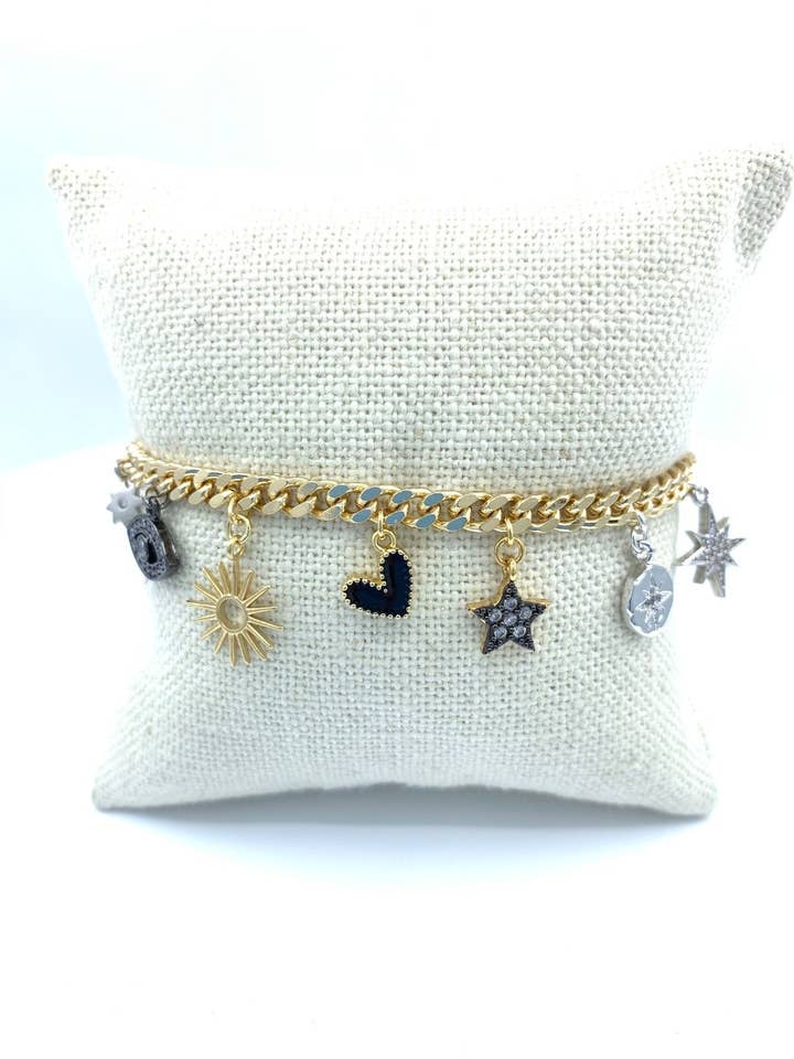 Gold Curb Chain With multiple Charms for wholesale by BMR