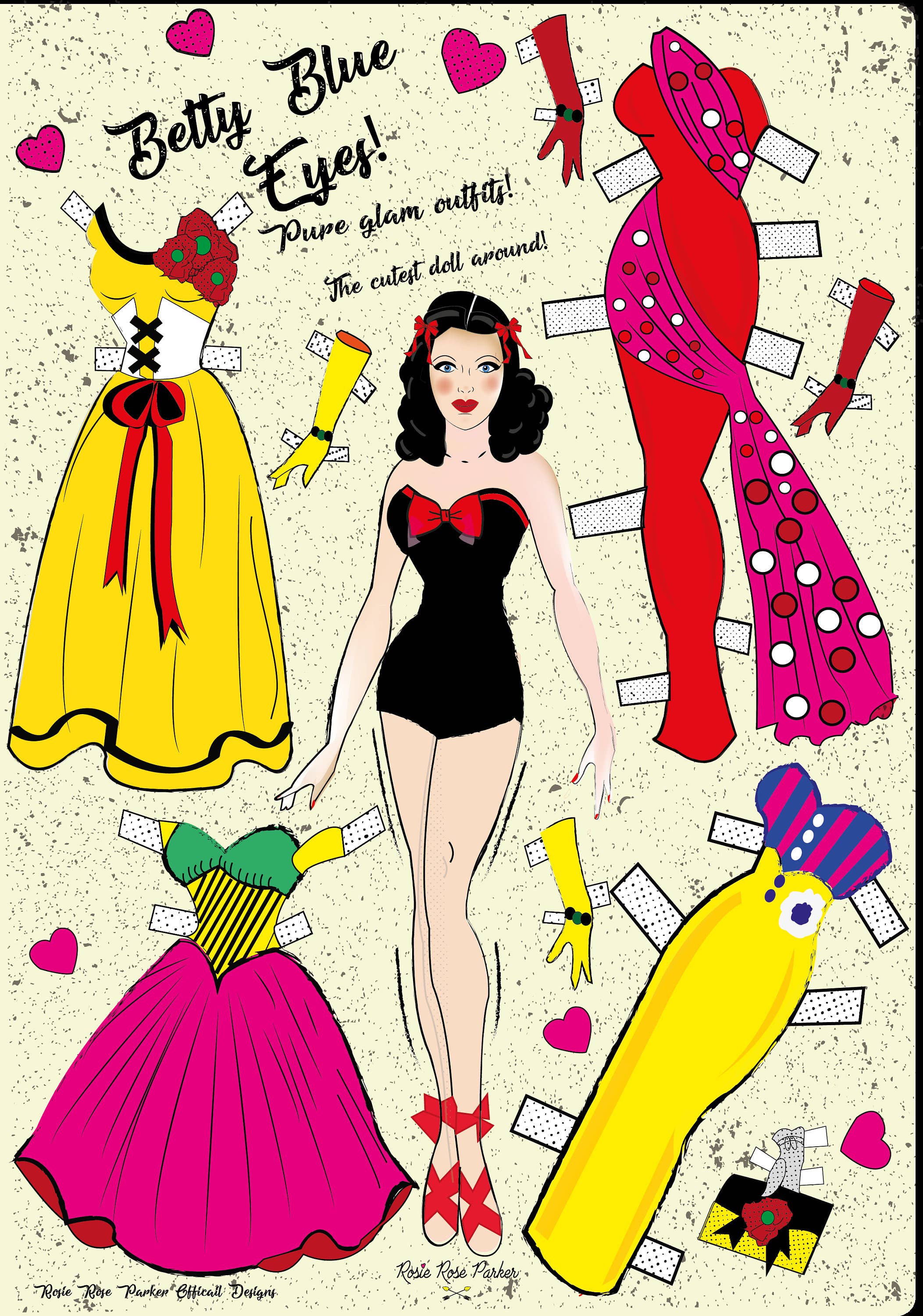 Rosie Rose Parker - Vente Affiche d'art - Impression poupée rétro découpée style mid-century des années 505