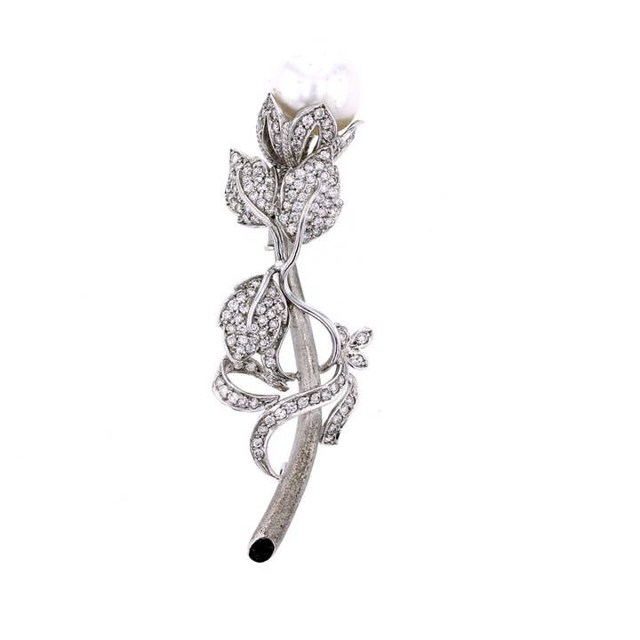 18kt Diamond & Pearl Flower Brooch / Pin for wholesale by NYMAN JEWELERS