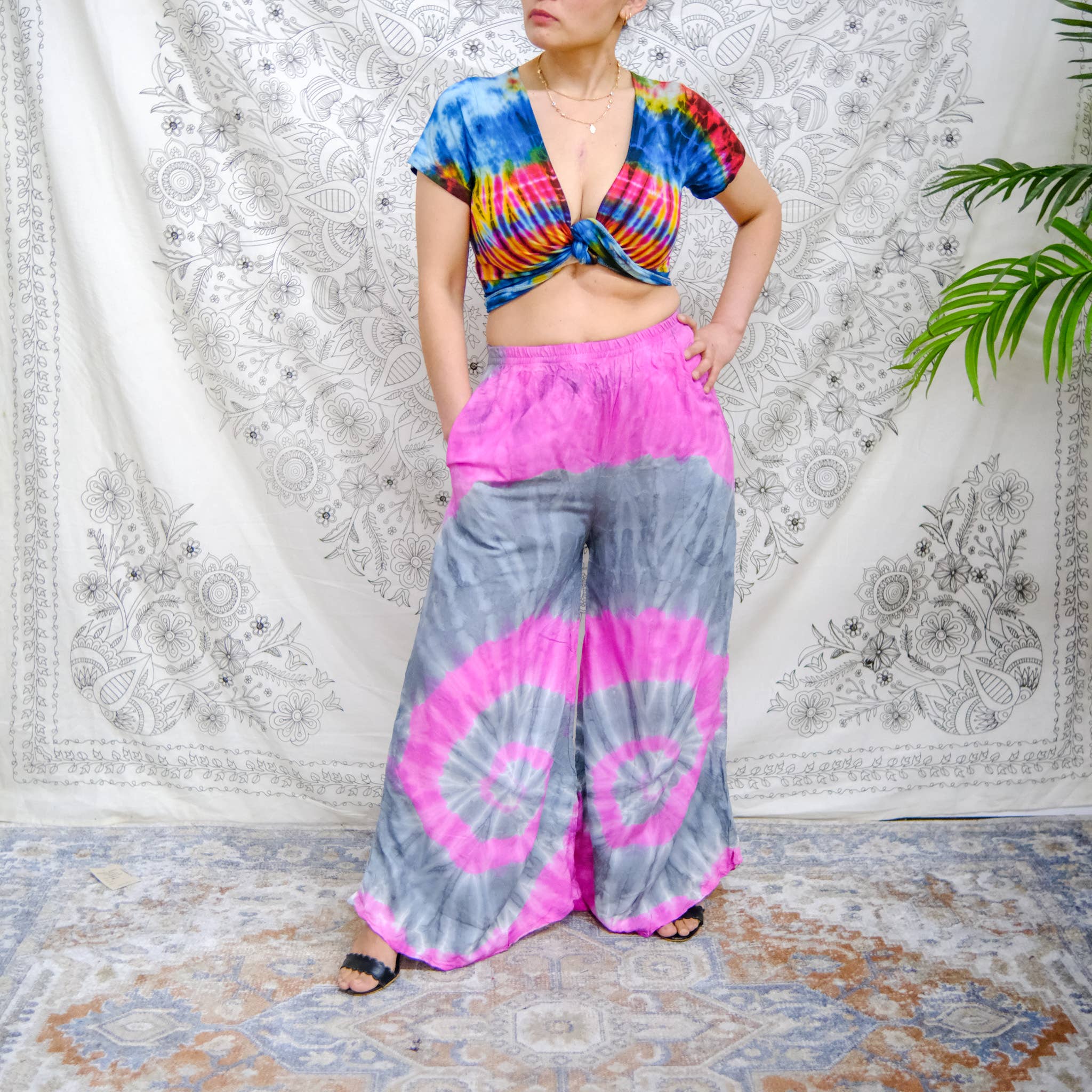 Karma Nepal Crafts - Vente Pantalon – femme - Pantalon Palazzo tie-dye style bohème7