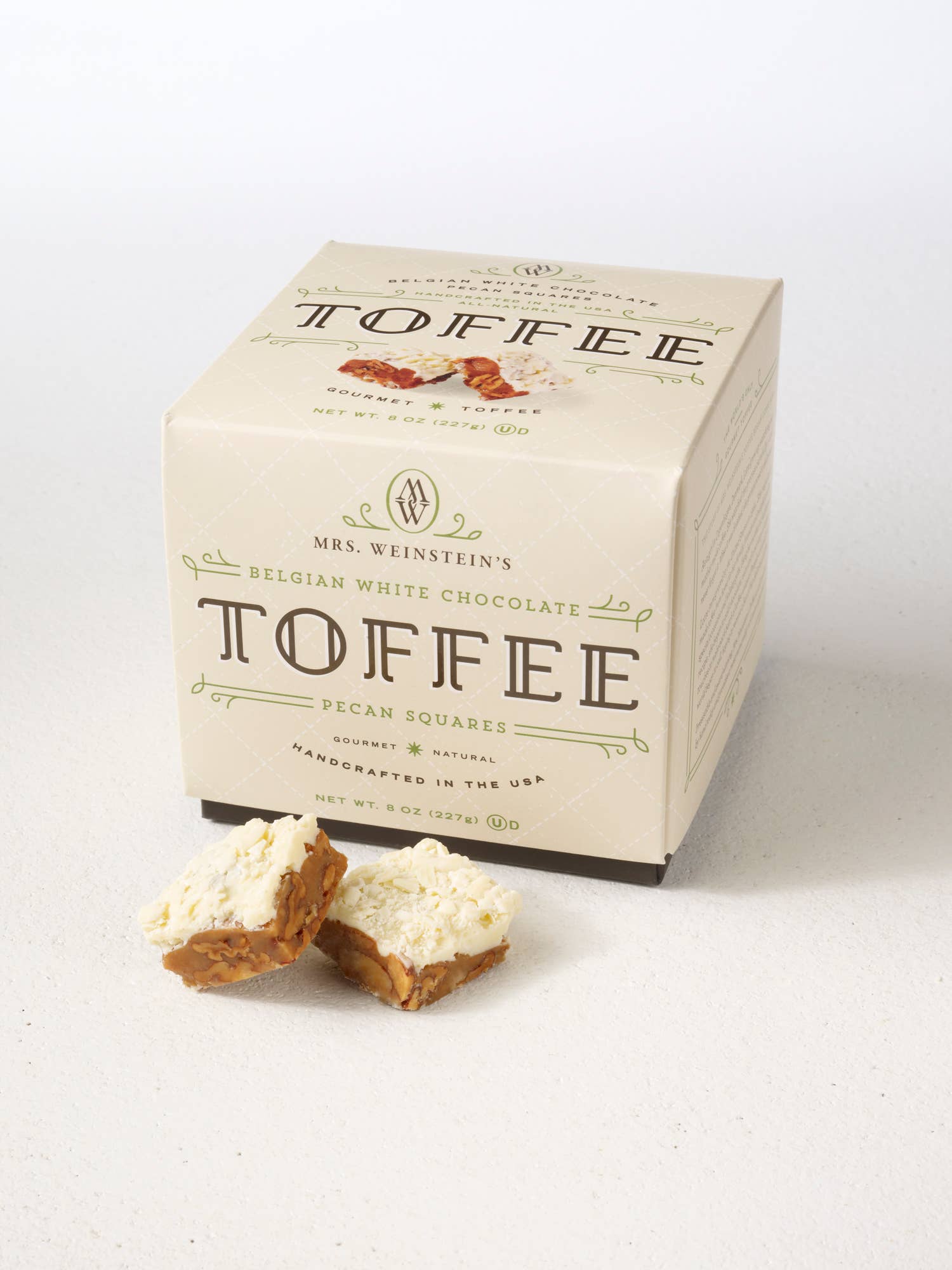 Mrs. Weinstein's Toffee - Wholesale Toffee - 8 oz Belgian White Chocolate Pecan Toffee Squares