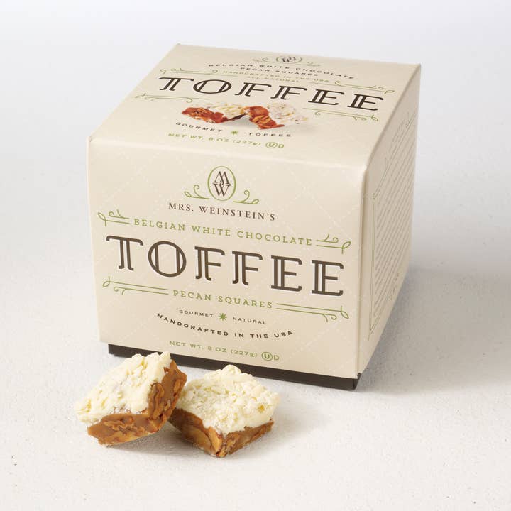 Mrs. Weinstein's Toffee - Wholesale Toffee - 8 oz Belgian White Chocolate Pecan Toffee Squares0