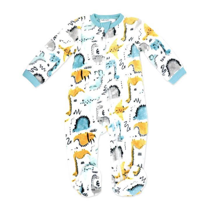 Pijama de felpa estampado para niños: Dinosaurio en color verde azulado para venta al por mayor de Rose Textiles