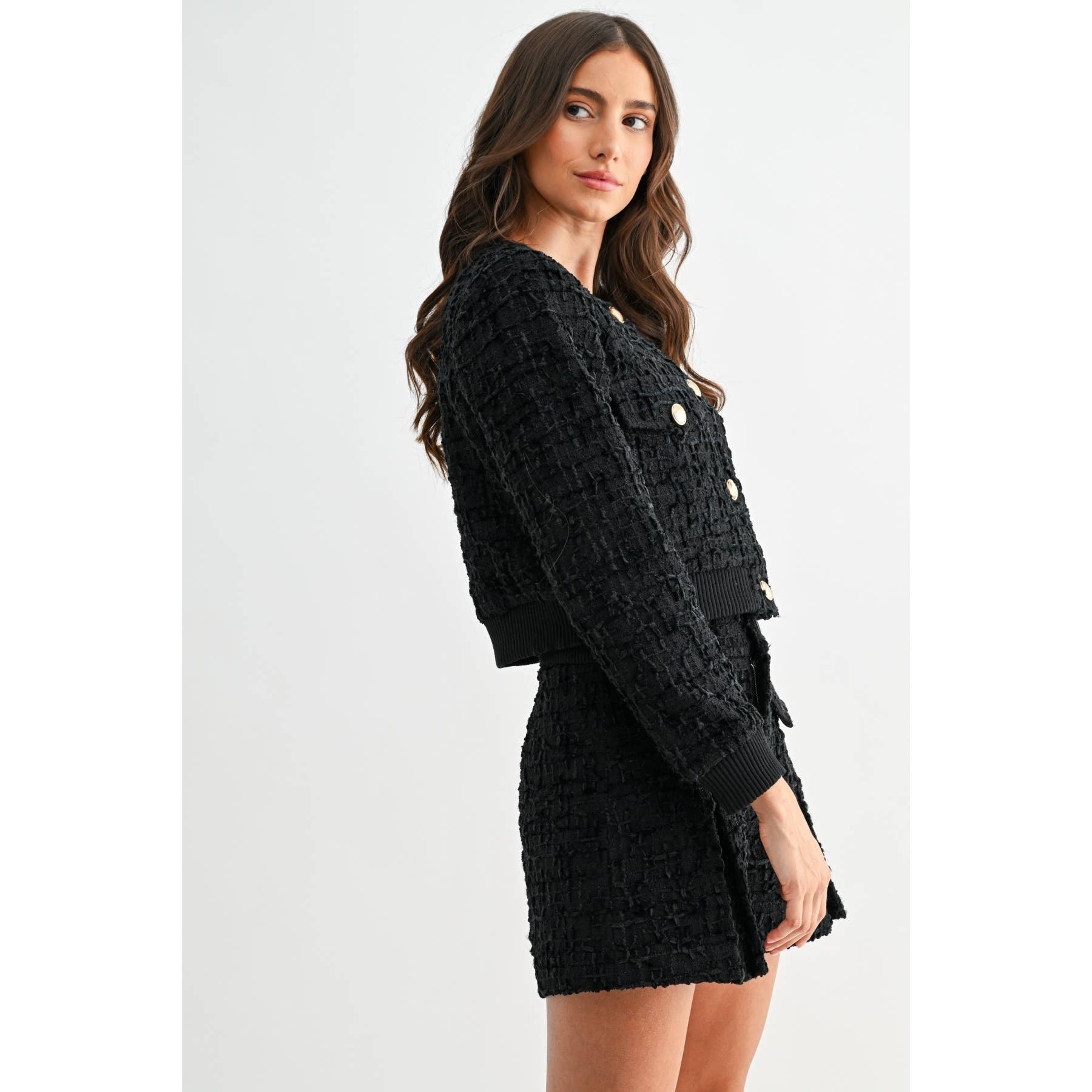 BLACK GOLD BUTTON BOUCLE TWEED JACKET for wholesale on Faire7