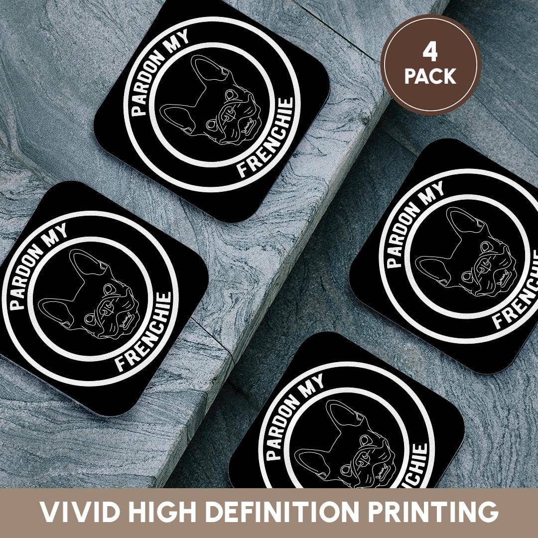 3dRose – Engroshandel Bordskånere – 3dRose, Undskyld min Frenchie i en cirkel med fransk bulldog på sort baggrund, Bordskåner12