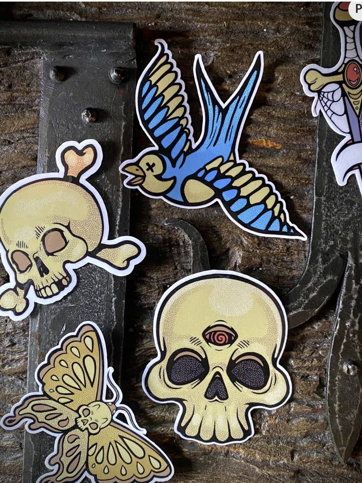 Classic tattoo style sticker pack! 5 high quality vinyl for wholesale by Psychic circle oddities