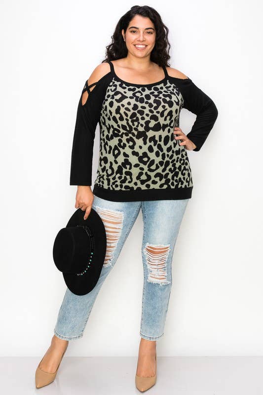 A.gain – Großhandel Strickoberteil – Damen – 10766LP561 - COLD-SHOULDER-TOP MIT TIERMUSTER IN ÜBERGRÖSSE14