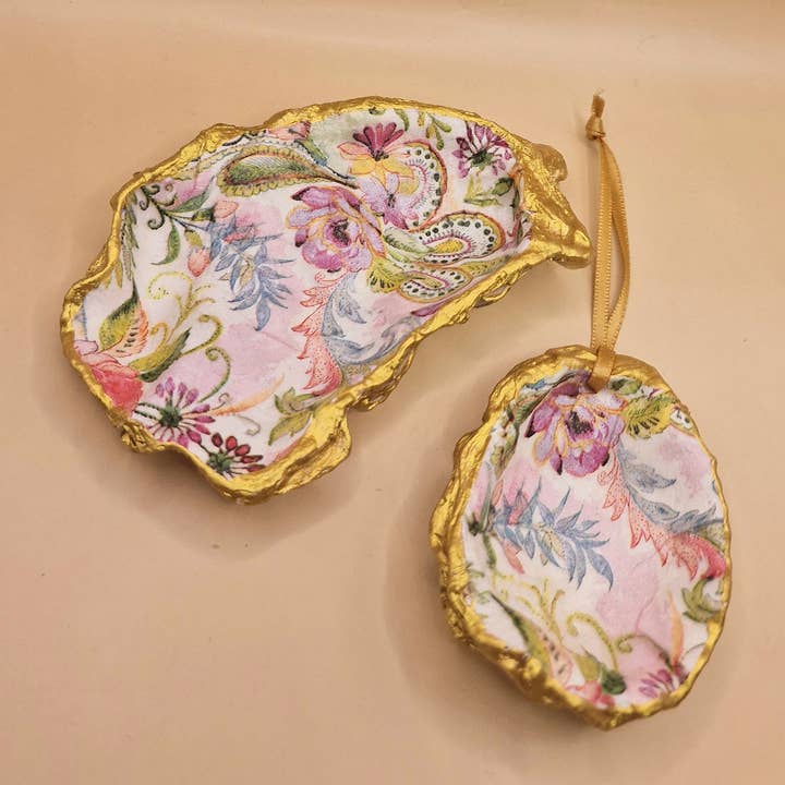 Bee my Oyster - Wholesale Jewelry Dish - 2 x Pink William Morris Shell Trinket Dishes Jewellery Dish